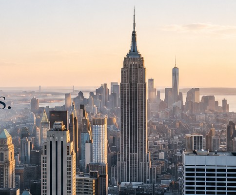 Manhattan at sunrise, with the Empire State Building in the center